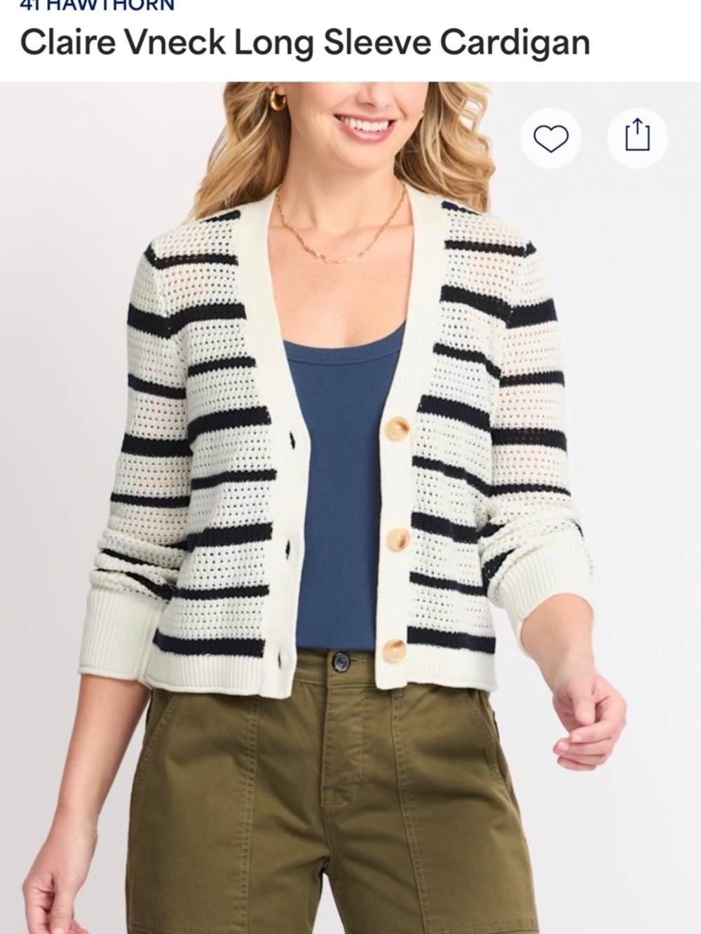 41 Hawthorn White and Black Striped V-Neck Button Cardigan